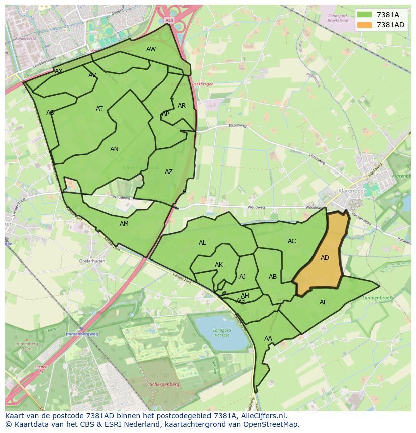 Afbeelding van het postcodegebied 7381 AD op de kaart.