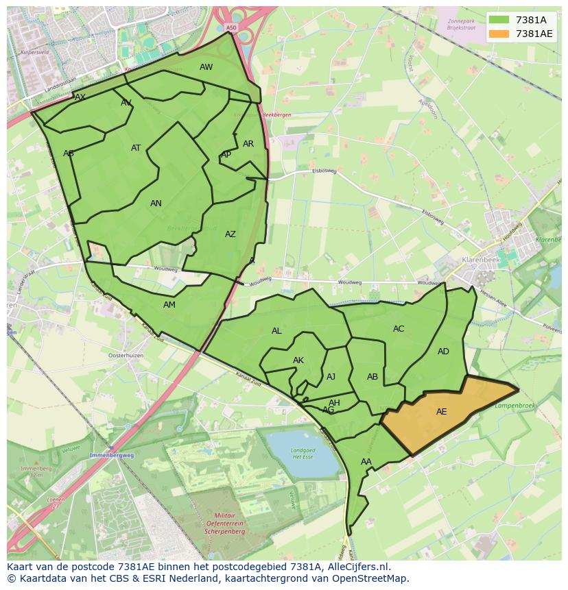 Afbeelding van het postcodegebied 7381 AE op de kaart.