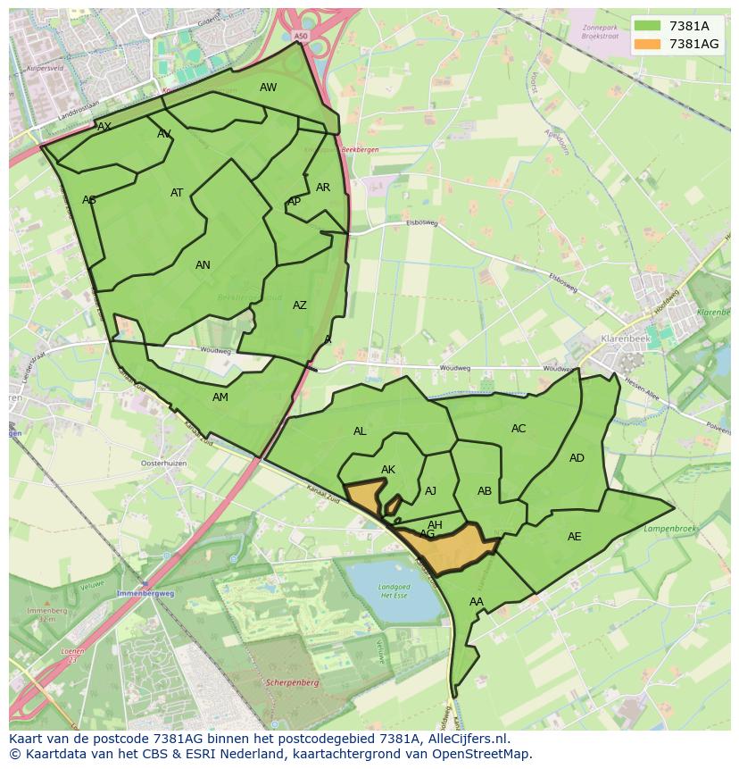 Afbeelding van het postcodegebied 7381 AG op de kaart.