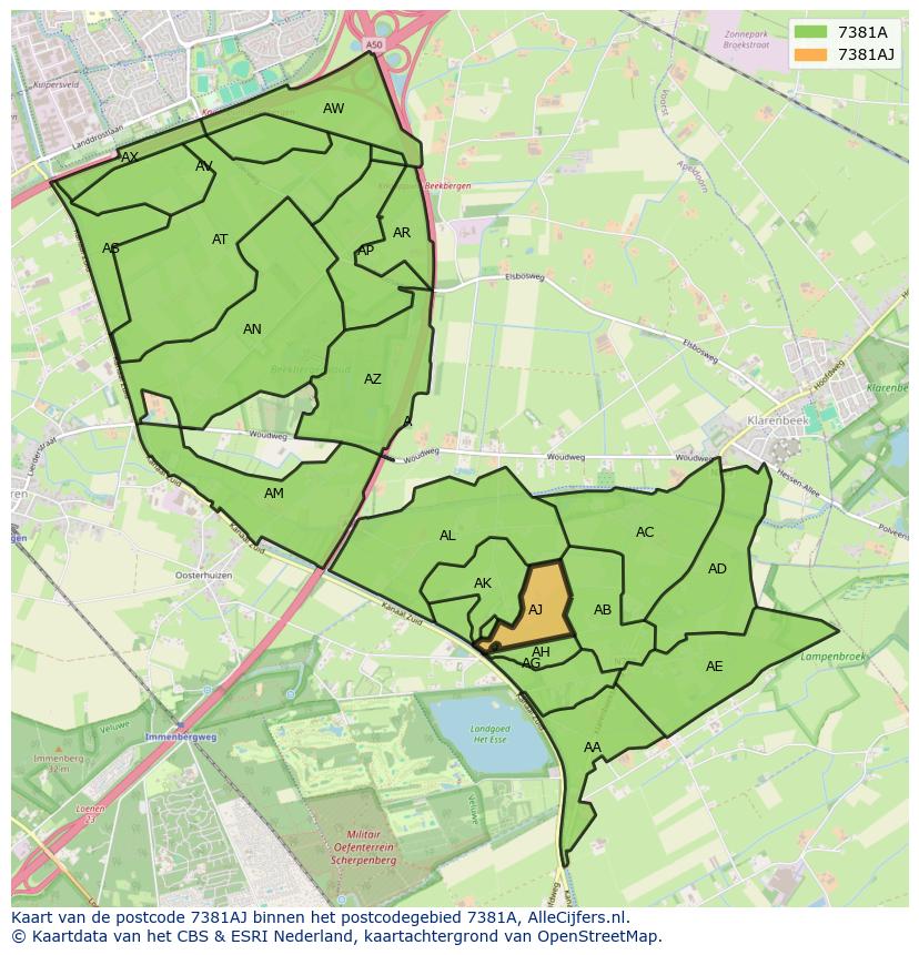 Afbeelding van het postcodegebied 7381 AJ op de kaart.