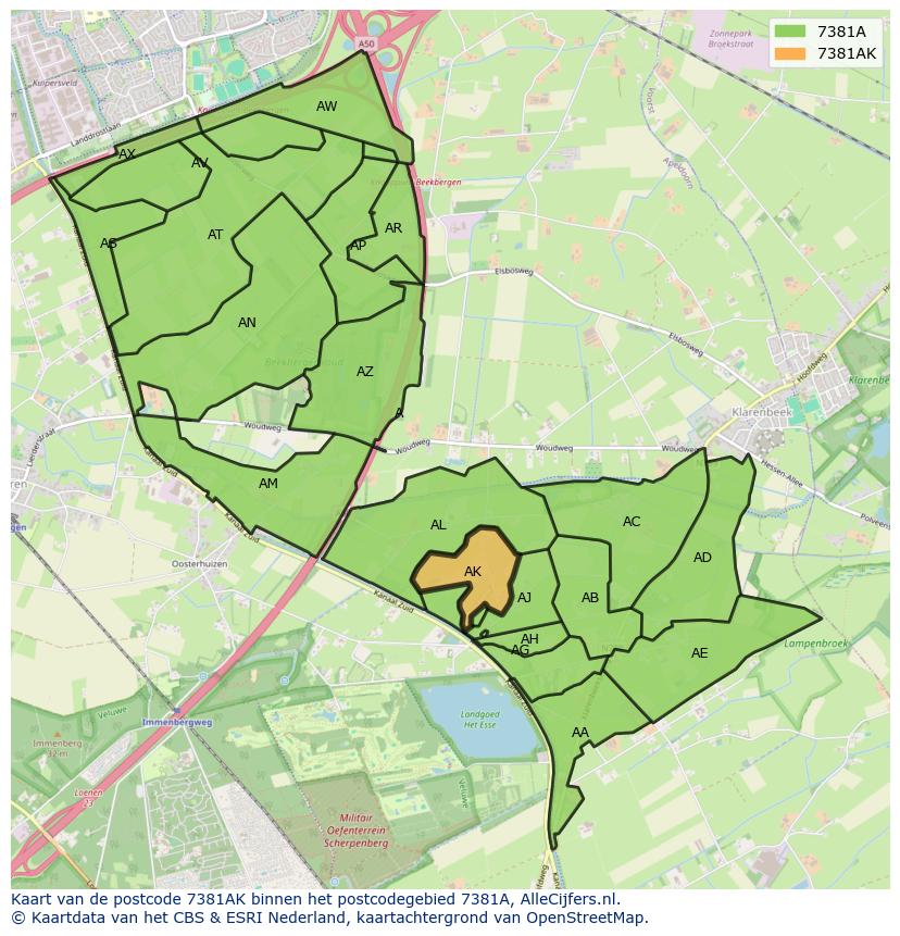 Afbeelding van het postcodegebied 7381 AK op de kaart.