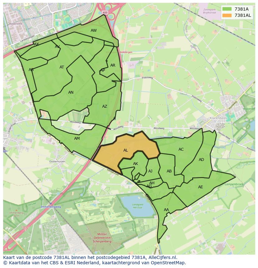 Afbeelding van het postcodegebied 7381 AL op de kaart.