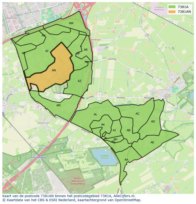 Afbeelding van het postcodegebied 7381 AN op de kaart.