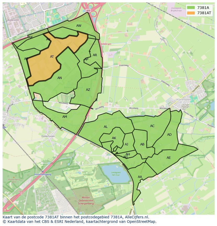 Afbeelding van het postcodegebied 7381 AT op de kaart.