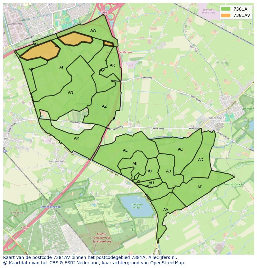 Afbeelding van het postcodegebied 7381 AV op de kaart.