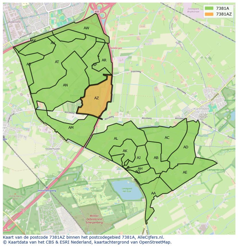 Afbeelding van het postcodegebied 7381 AZ op de kaart.