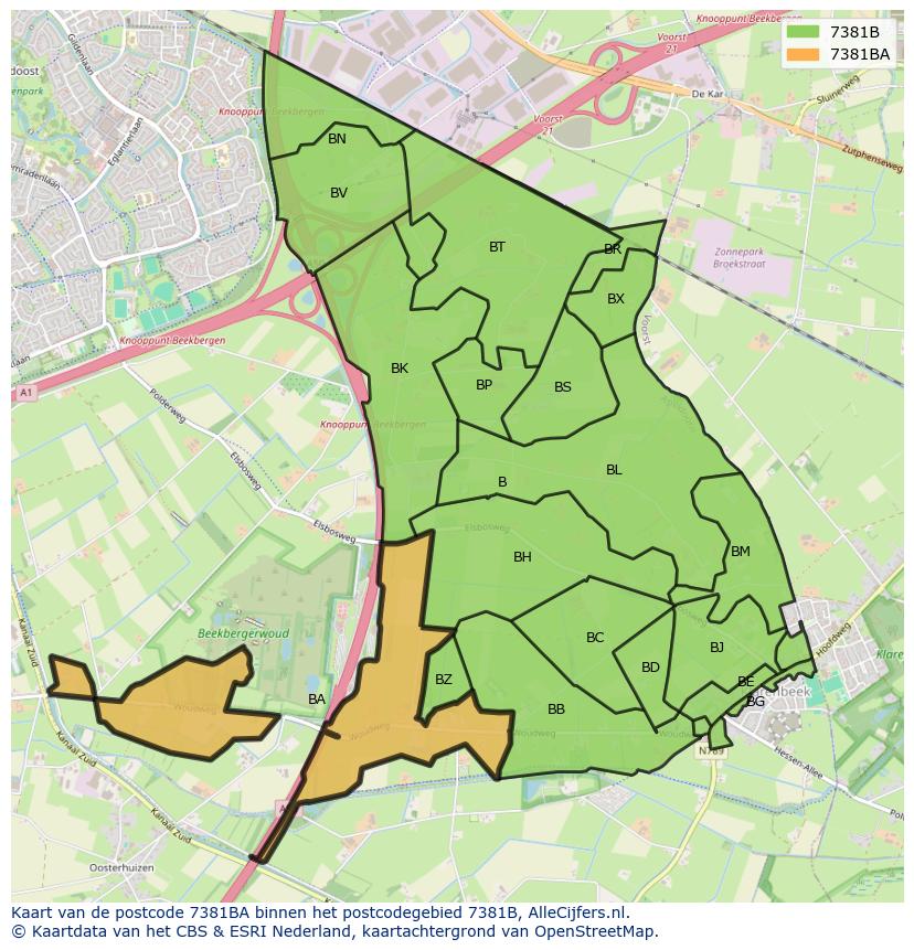 Afbeelding van het postcodegebied 7381 BA op de kaart.