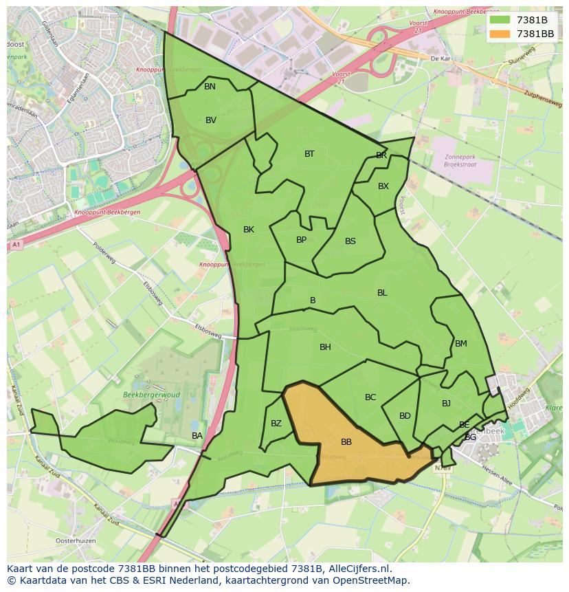 Afbeelding van het postcodegebied 7381 BB op de kaart.
