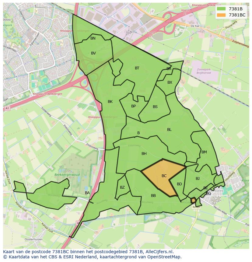 Afbeelding van het postcodegebied 7381 BC op de kaart.