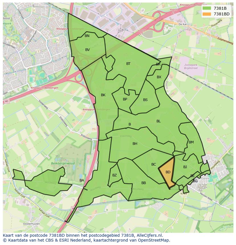 Afbeelding van het postcodegebied 7381 BD op de kaart.