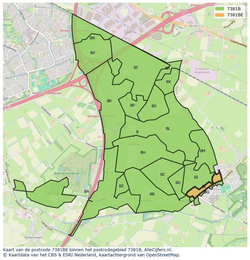 Afbeelding van het postcodegebied 7381 BE op de kaart.