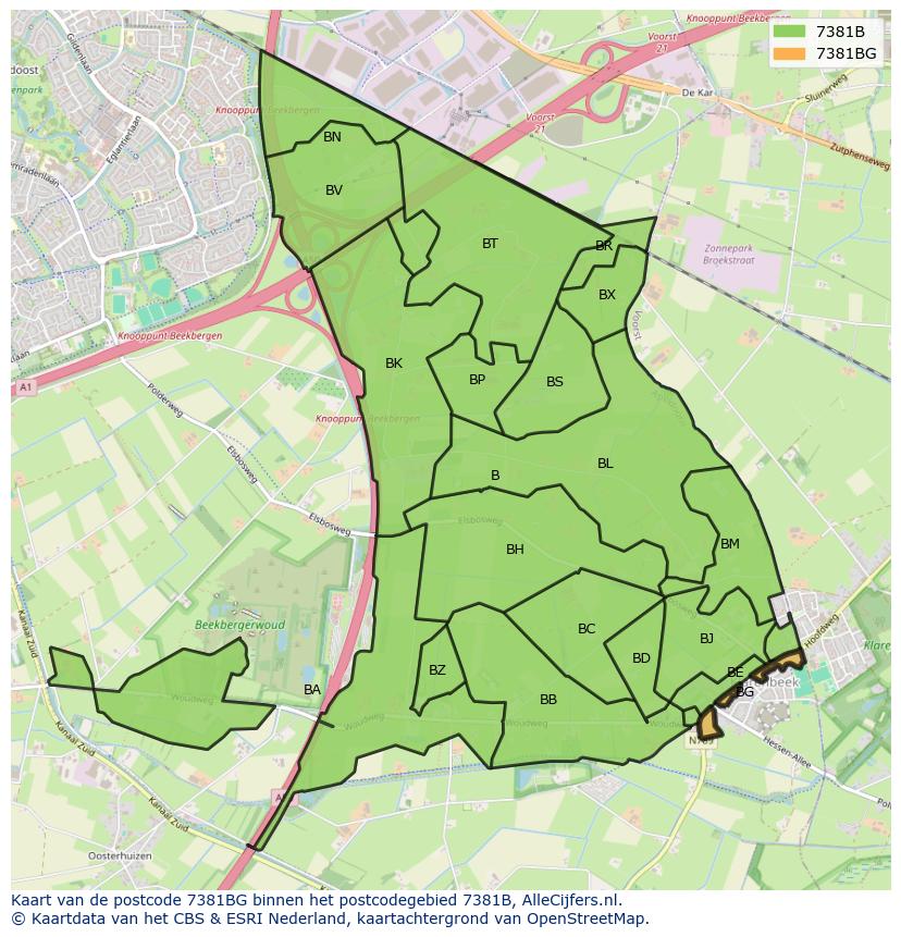 Afbeelding van het postcodegebied 7381 BG op de kaart.