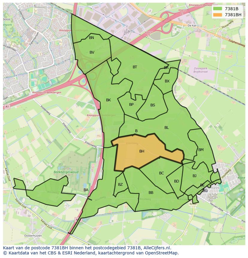Afbeelding van het postcodegebied 7381 BH op de kaart.