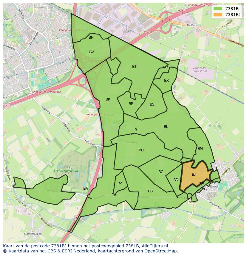 Afbeelding van het postcodegebied 7381 BJ op de kaart.