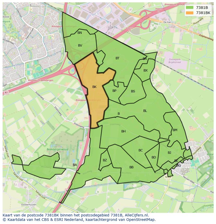 Afbeelding van het postcodegebied 7381 BK op de kaart.