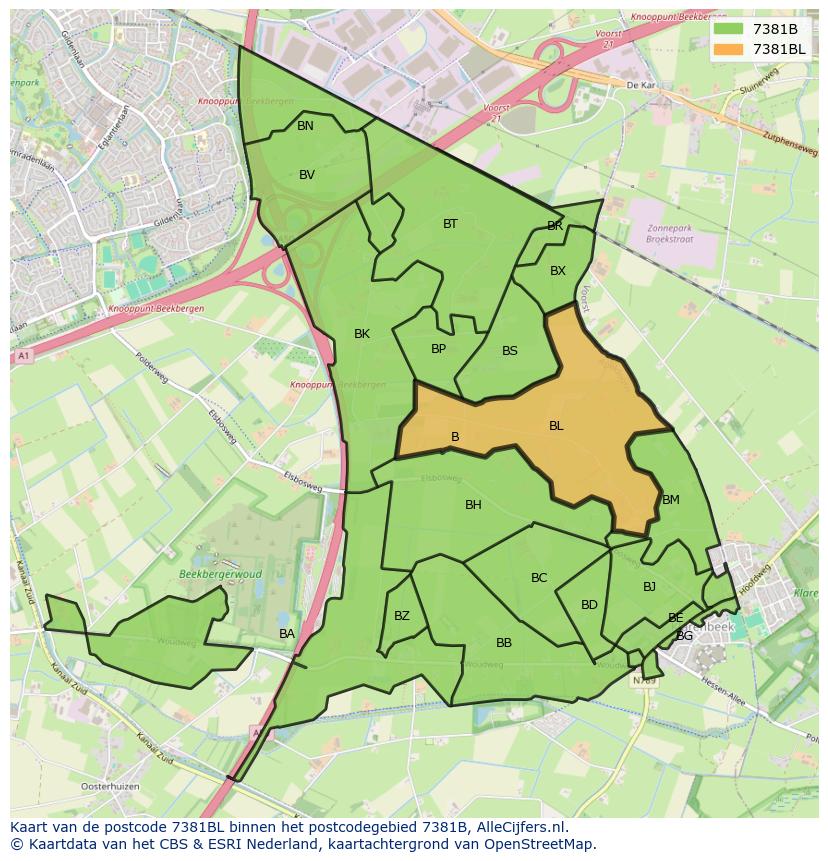 Afbeelding van het postcodegebied 7381 BL op de kaart.