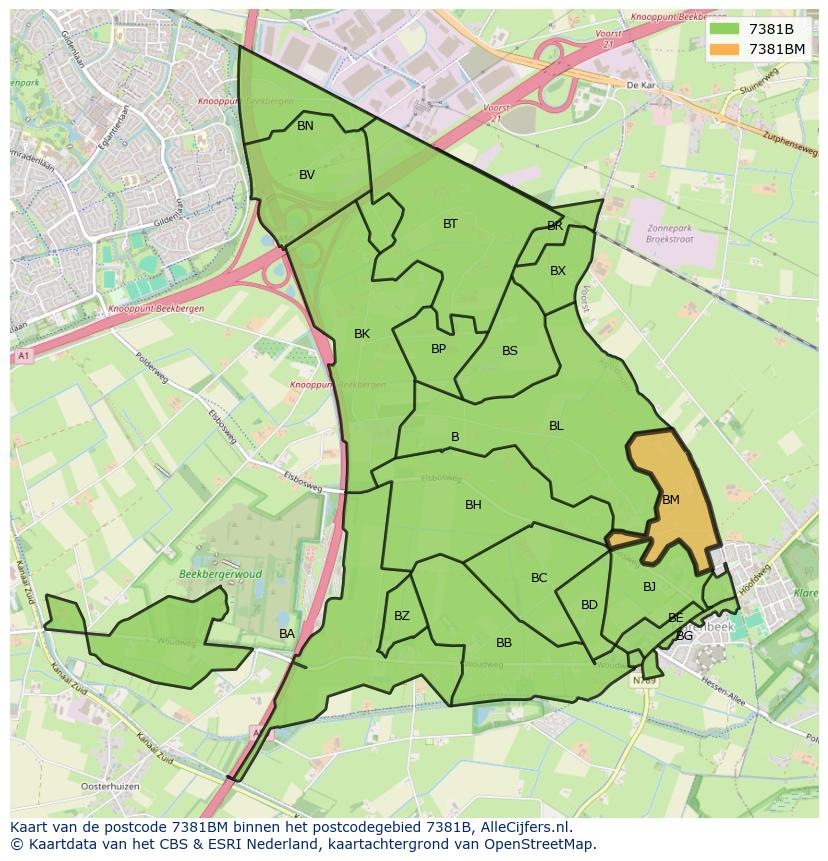 Afbeelding van het postcodegebied 7381 BM op de kaart.