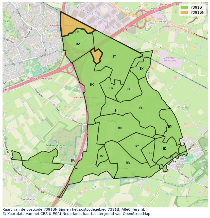 Afbeelding van het postcodegebied 7381 BN op de kaart.