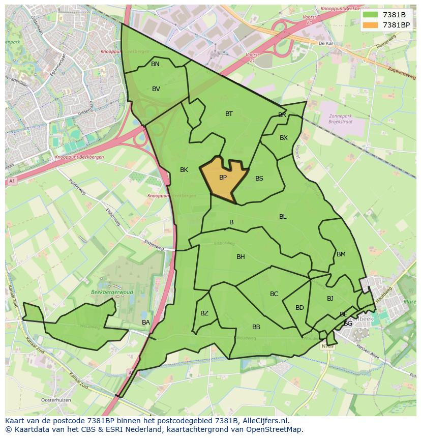 Afbeelding van het postcodegebied 7381 BP op de kaart.