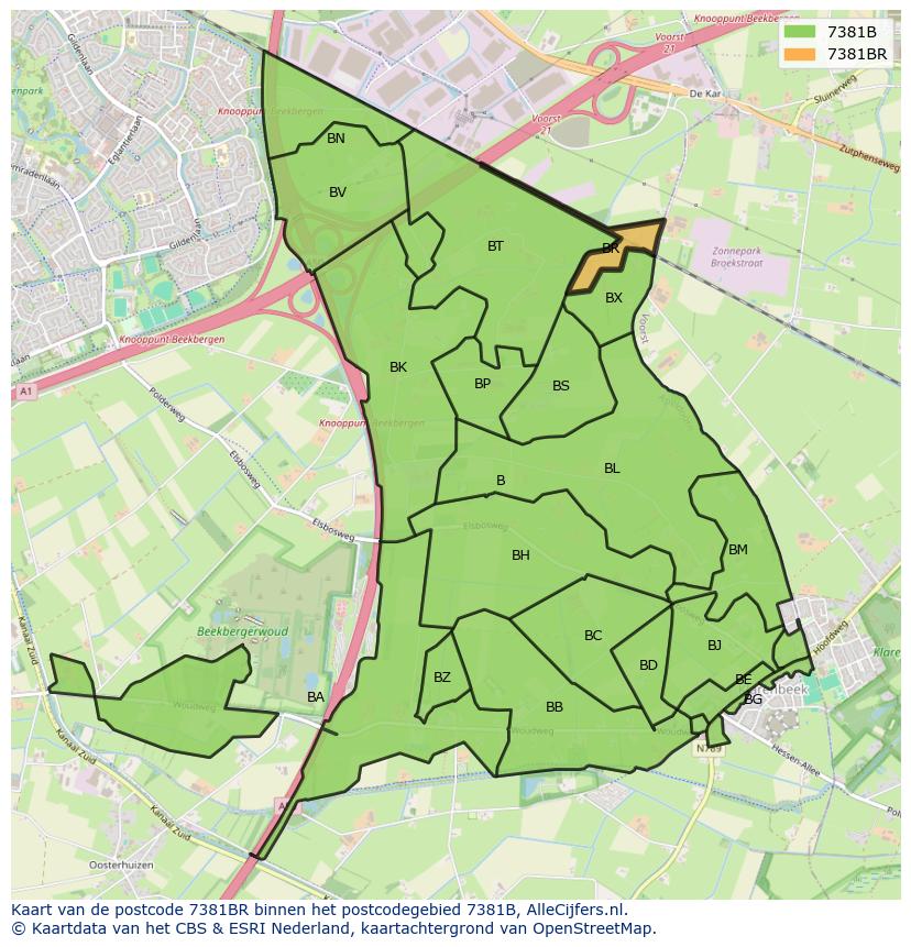 Afbeelding van het postcodegebied 7381 BR op de kaart.