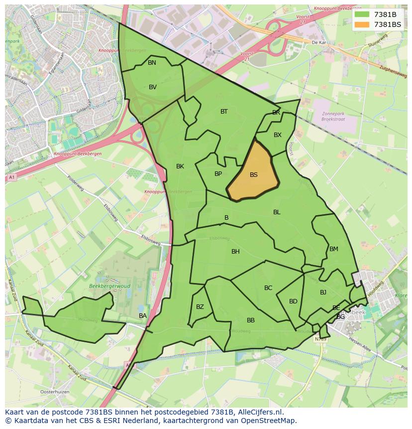 Afbeelding van het postcodegebied 7381 BS op de kaart.