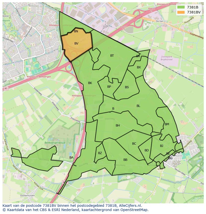 Afbeelding van het postcodegebied 7381 BV op de kaart.