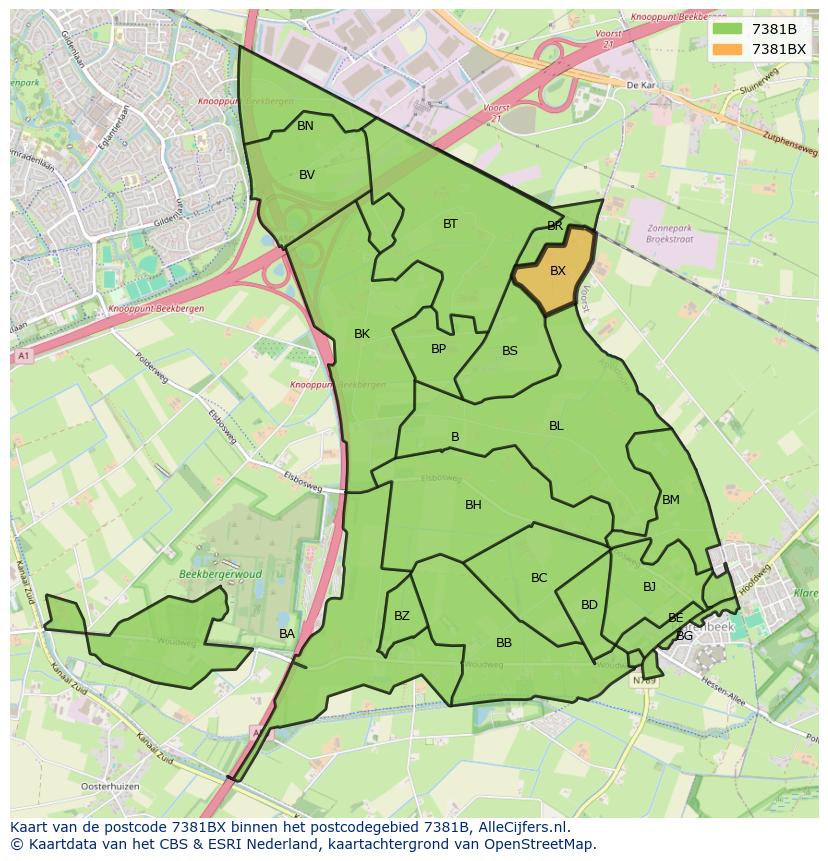 Afbeelding van het postcodegebied 7381 BX op de kaart.