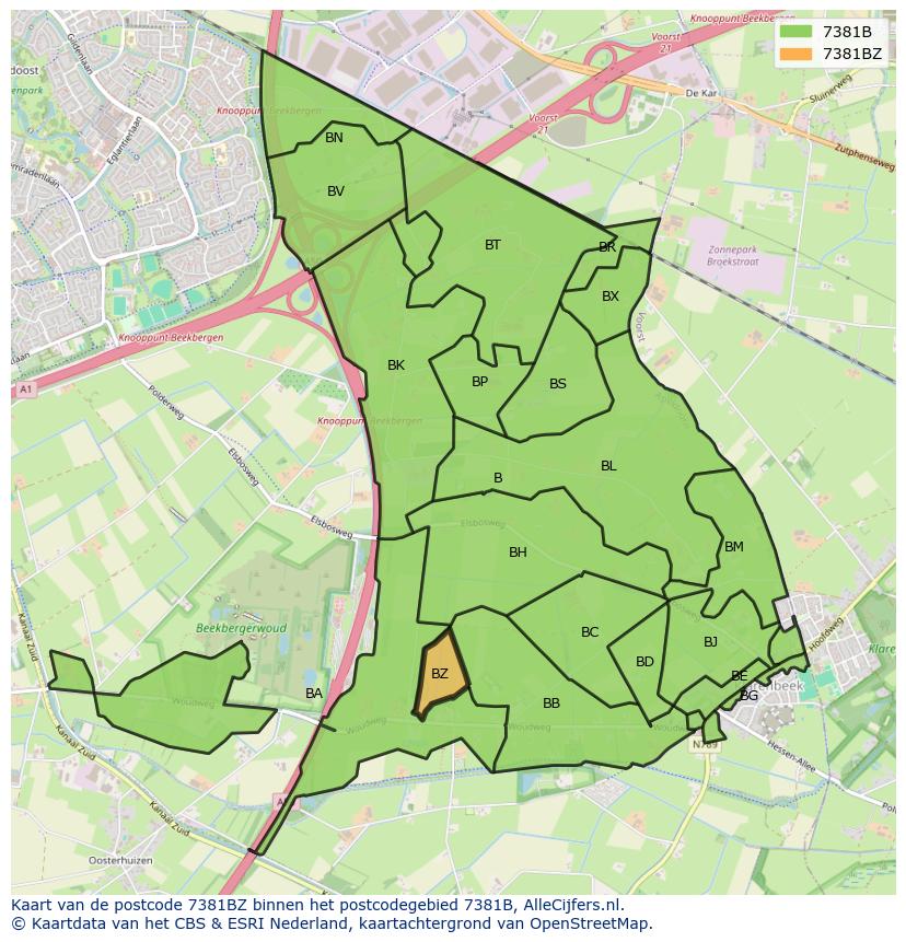 Afbeelding van het postcodegebied 7381 BZ op de kaart.