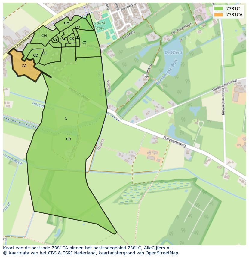 Afbeelding van het postcodegebied 7381 CA op de kaart.