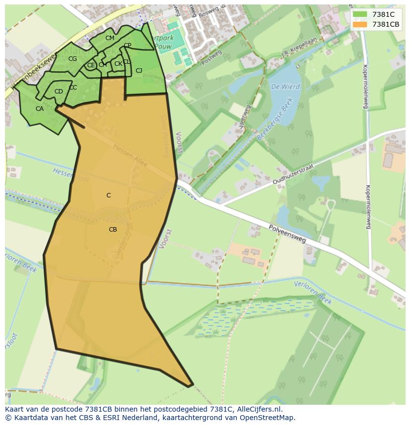 Afbeelding van het postcodegebied 7381 CB op de kaart.
