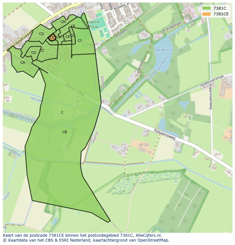 Afbeelding van het postcodegebied 7381 CE op de kaart.