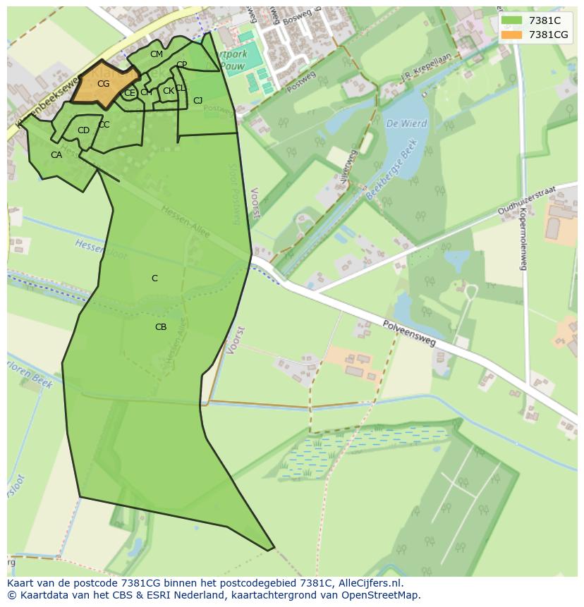 Afbeelding van het postcodegebied 7381 CG op de kaart.