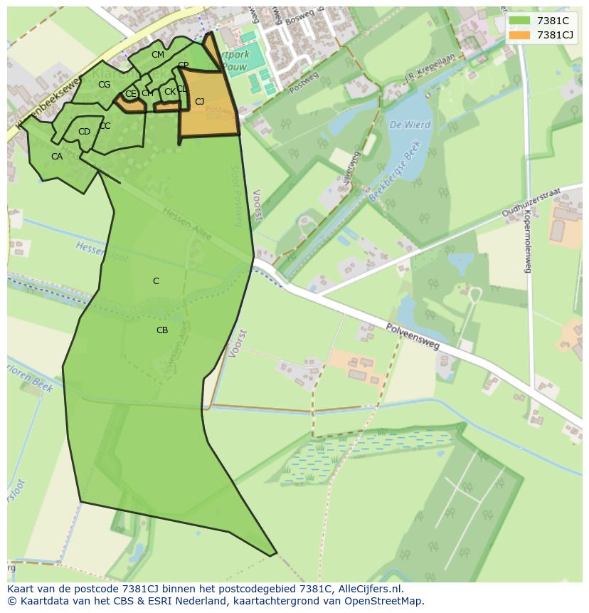 Afbeelding van het postcodegebied 7381 CJ op de kaart.