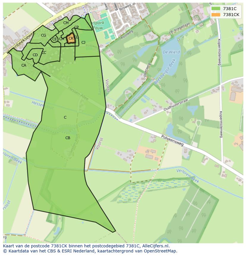 Afbeelding van het postcodegebied 7381 CK op de kaart.