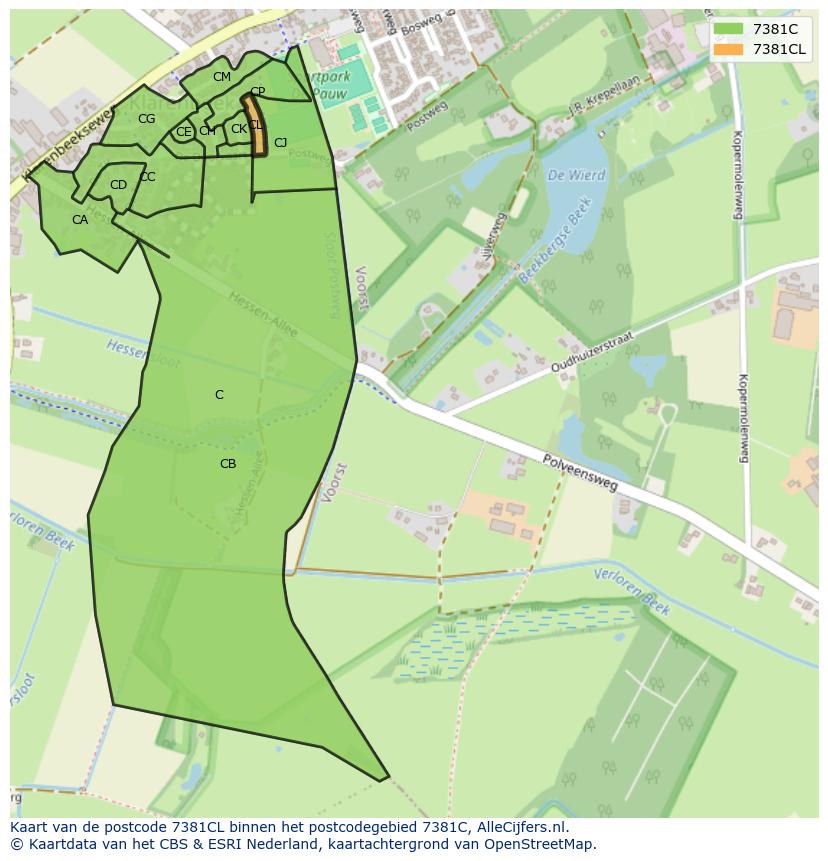 Afbeelding van het postcodegebied 7381 CL op de kaart.