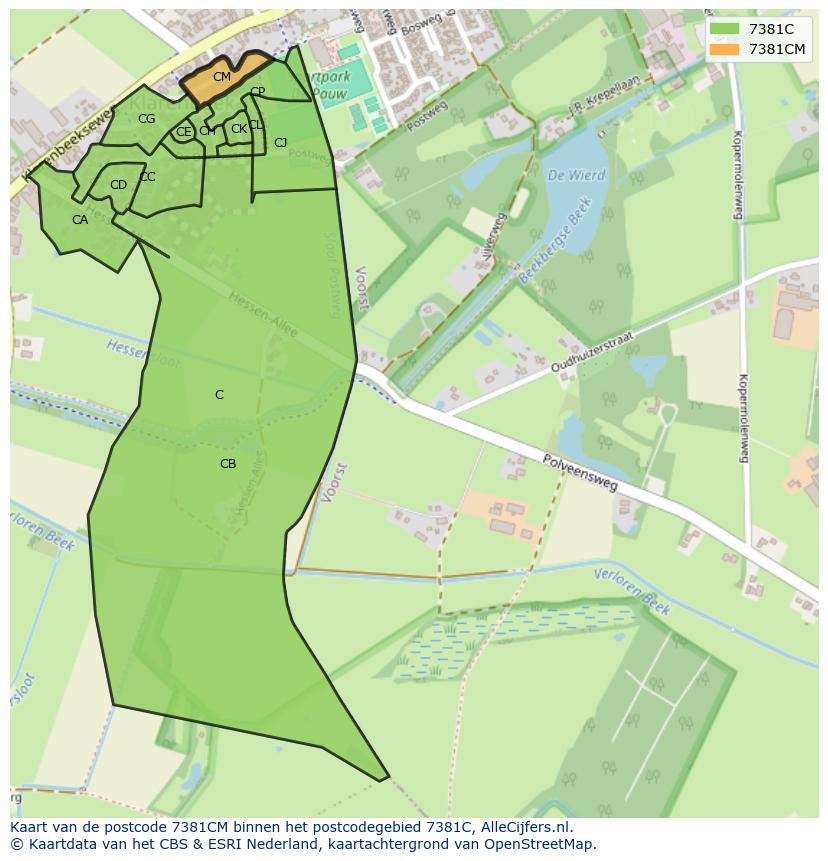 Afbeelding van het postcodegebied 7381 CM op de kaart.
