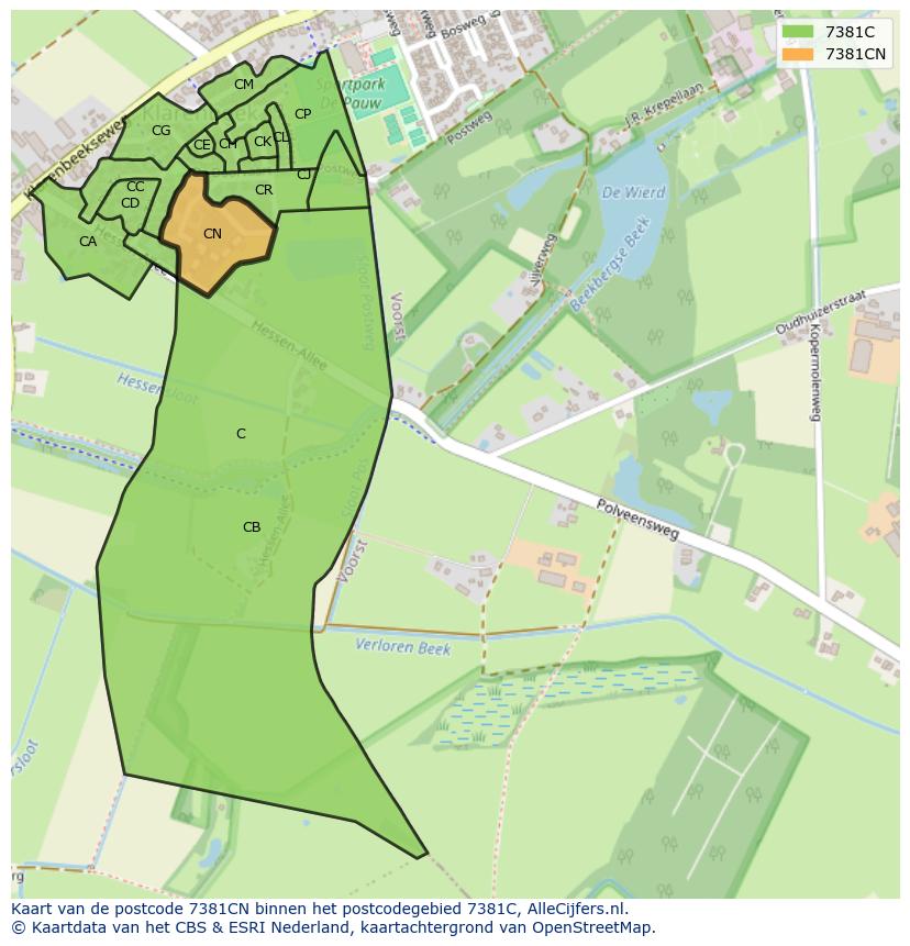 Afbeelding van het postcodegebied 7381 CN op de kaart.