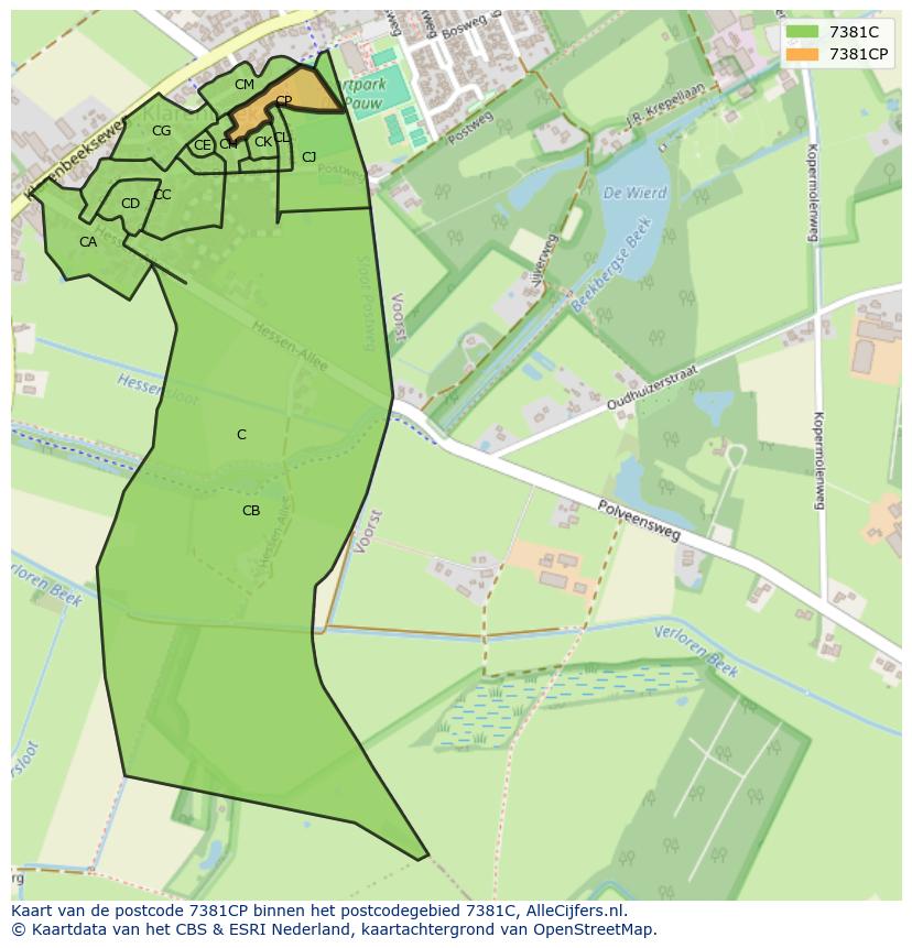 Afbeelding van het postcodegebied 7381 CP op de kaart.