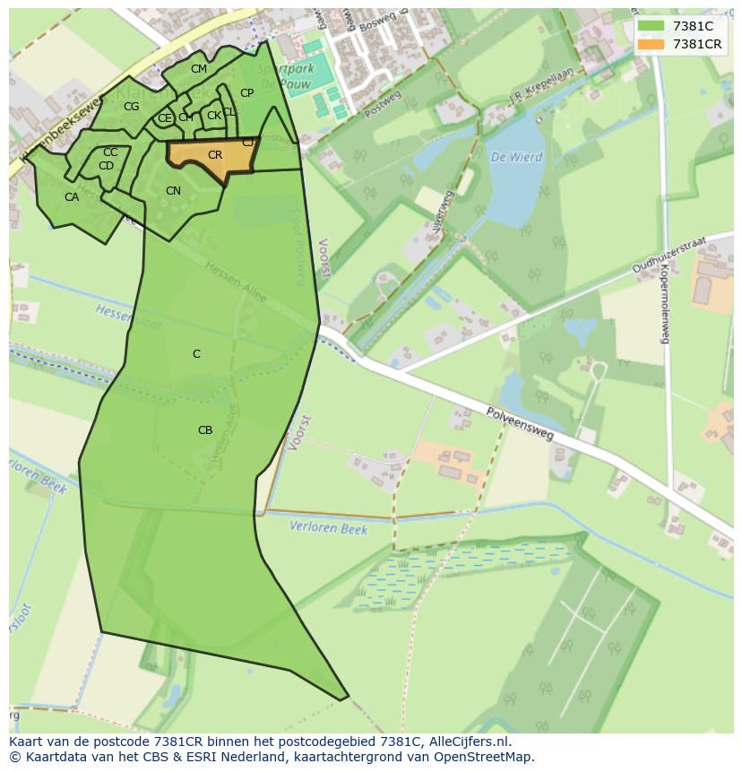 Afbeelding van het postcodegebied 7381 CR op de kaart.