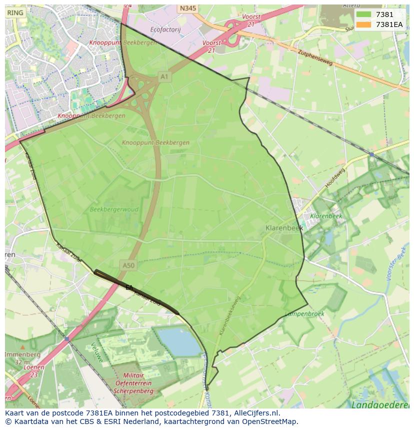 Afbeelding van het postcodegebied 7381 EA op de kaart.