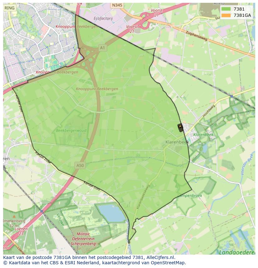 Afbeelding van het postcodegebied 7381 GA op de kaart.