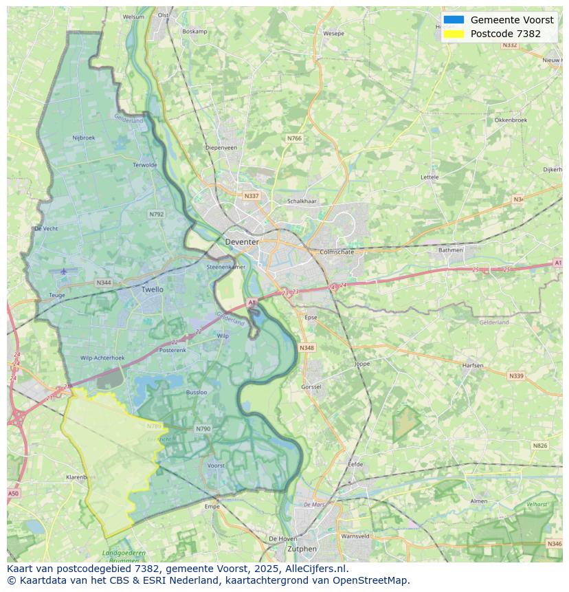 Afbeelding van het postcodegebied 7382 op de kaart.