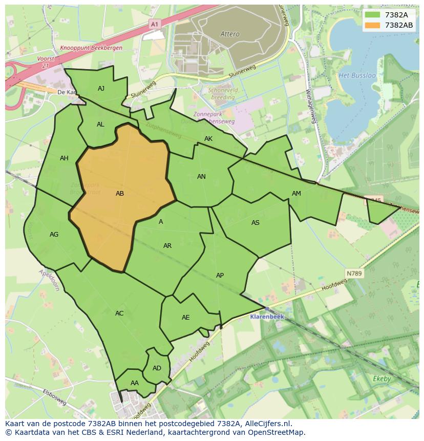Afbeelding van het postcodegebied 7382 AB op de kaart.