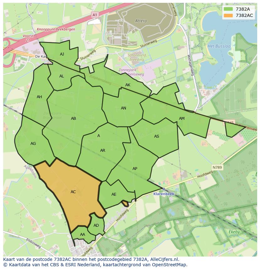 Afbeelding van het postcodegebied 7382 AC op de kaart.