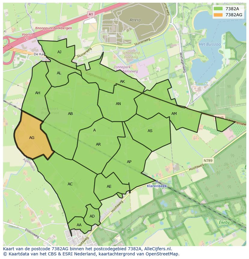 Afbeelding van het postcodegebied 7382 AG op de kaart.