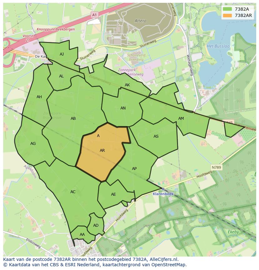 Afbeelding van het postcodegebied 7382 AR op de kaart.