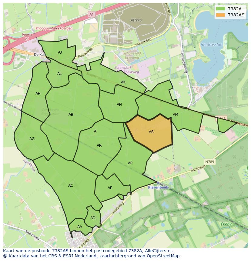 Afbeelding van het postcodegebied 7382 AS op de kaart.