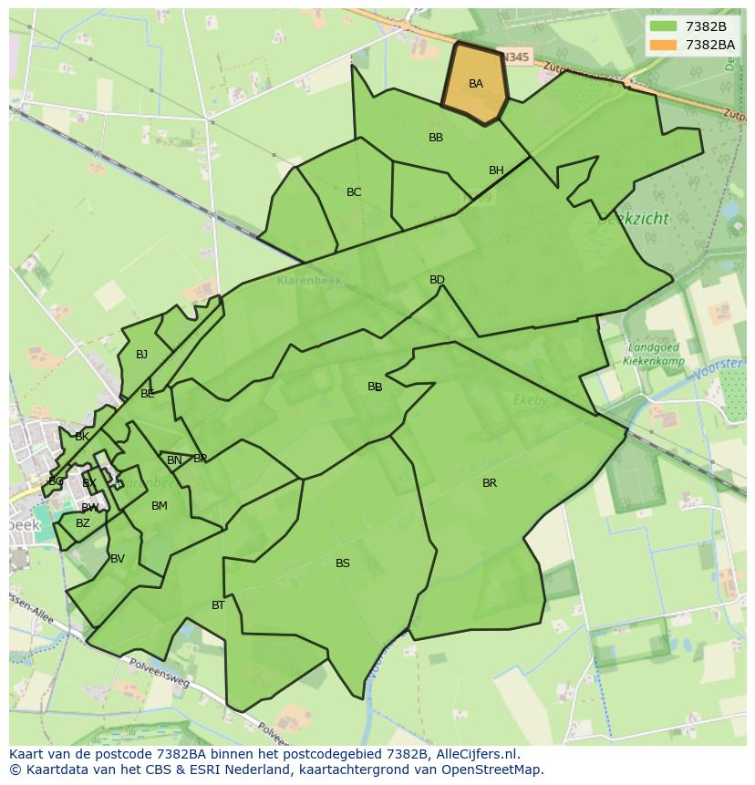 Afbeelding van het postcodegebied 7382 BA op de kaart.