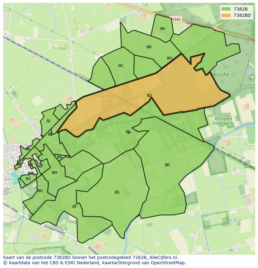 Afbeelding van het postcodegebied 7382 BD op de kaart.