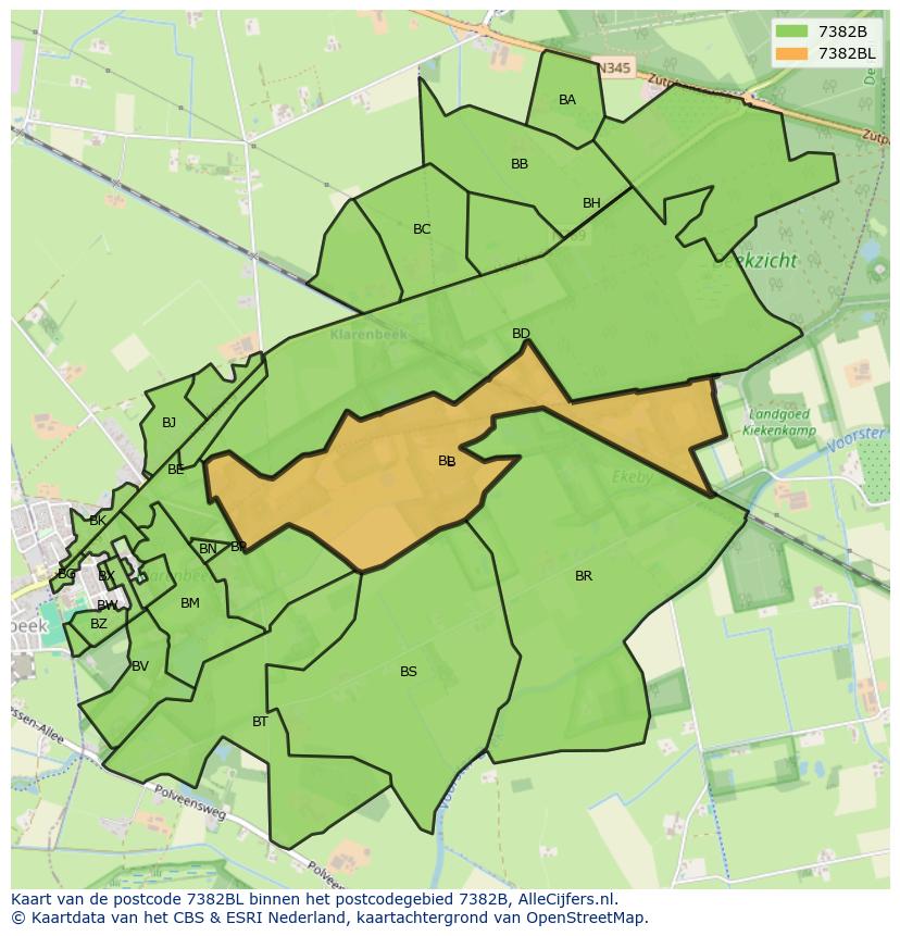 Afbeelding van het postcodegebied 7382 BL op de kaart.